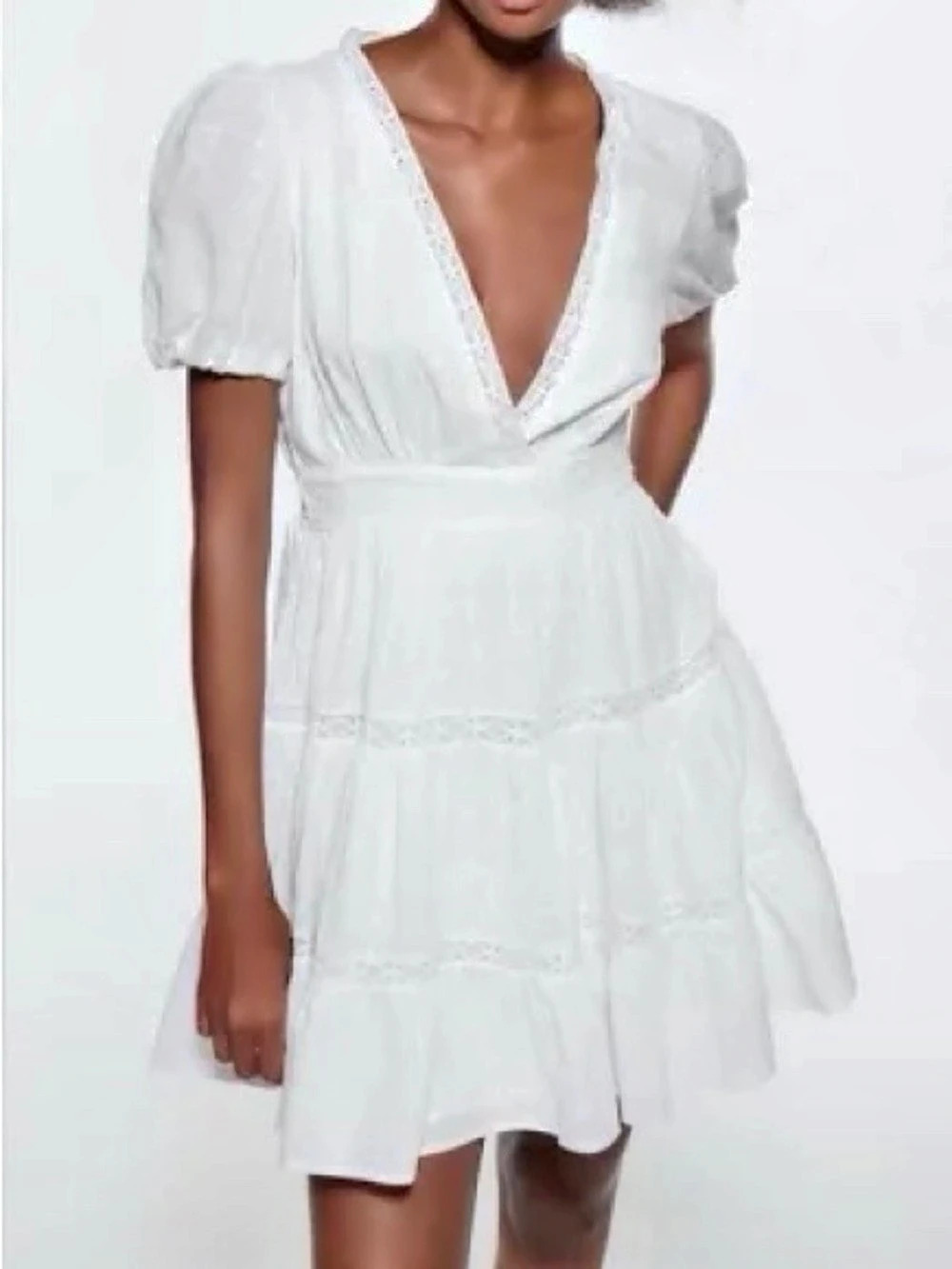ZARA Embroidered A Line Mini Dress in White
